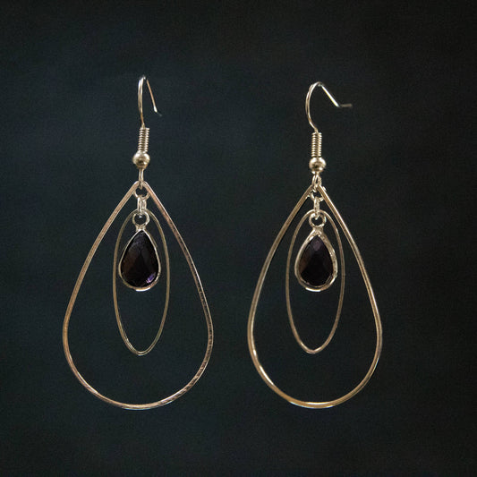 Oval and Purple Teardrop Hoop Earrings