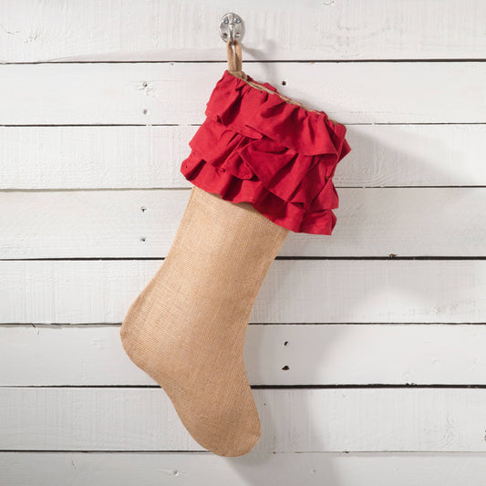 Cotton Ruffle Cuff Jute Natural Christmas Stocking