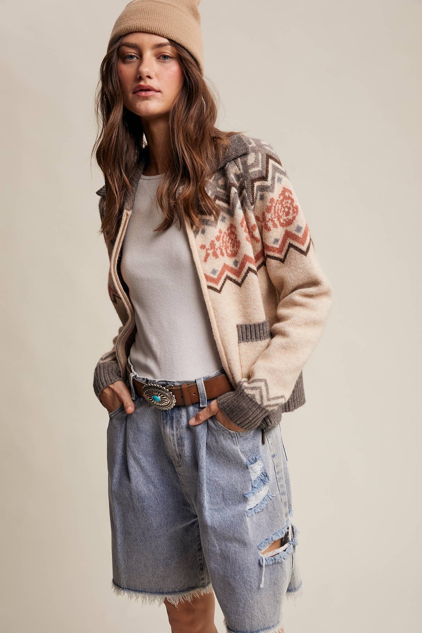 Retro Knit Zip-Up Cardigan