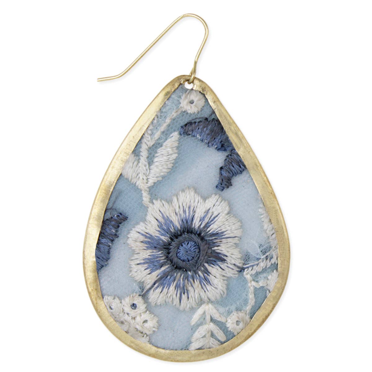 Light Blue Floral Embroidred Earrings