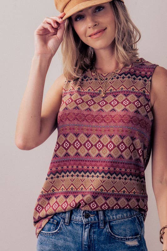 AZTEC PRINT SLEEVELESS TOP