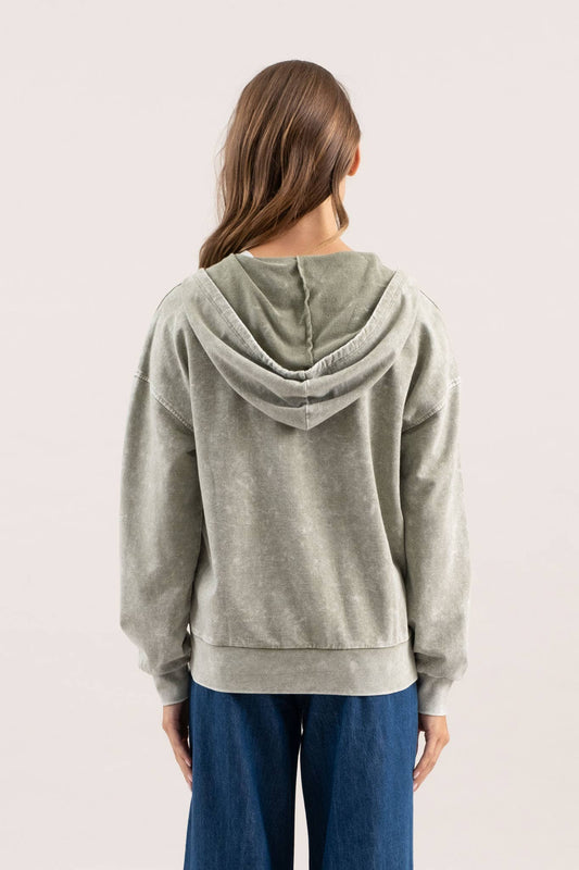 WASHED HOODED HENLEY KNIT