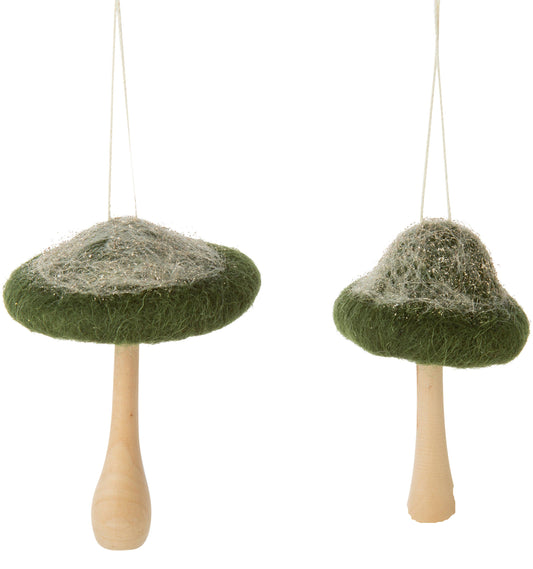 Felt Top Mushroom Ornament with Wood Base