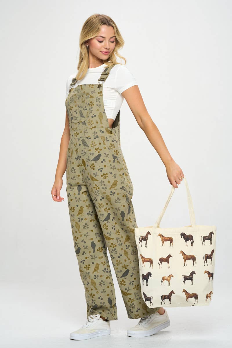 HORSE PRINT TOTE BAG WITH POCKETS