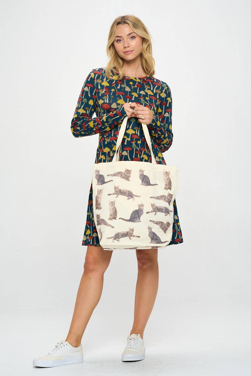 GREY TABBY CAT PRINT TOTE BAGS