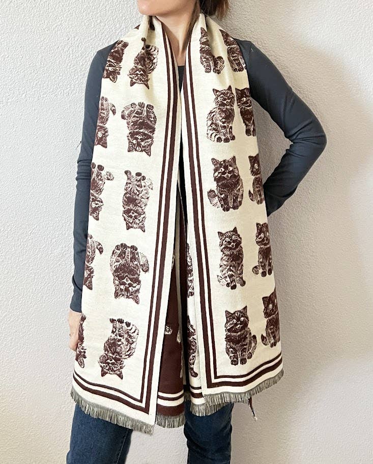 Kitten Print Reversible Cashmere Wrap Scarf