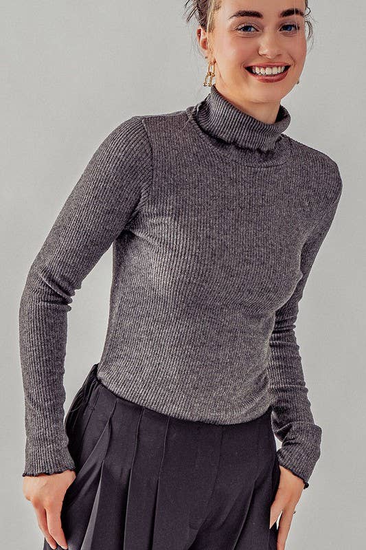 RIB BRUSH KNIT LONG-SLEEVE TURTLENECK