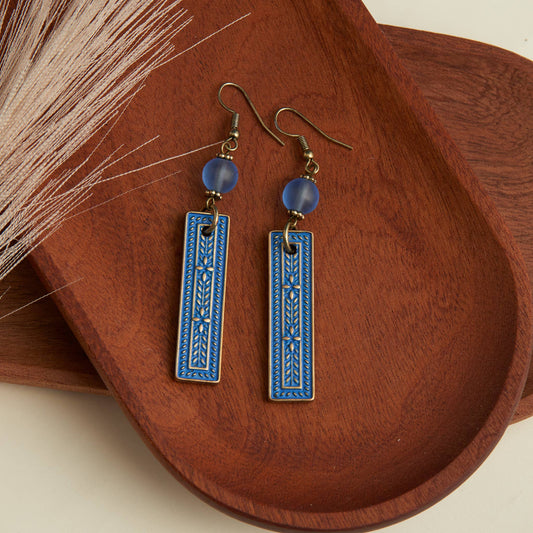 Western Earrings Wild Spirit Textured Blue Bar Drop