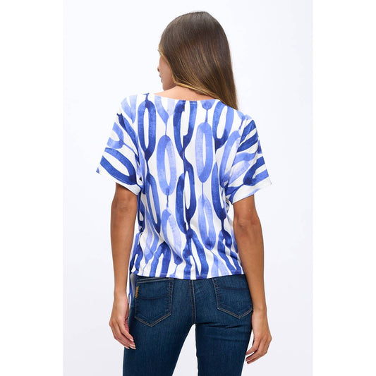 SHORT SLEEVE PRINTED ITY SIDE TIE DOLMAN