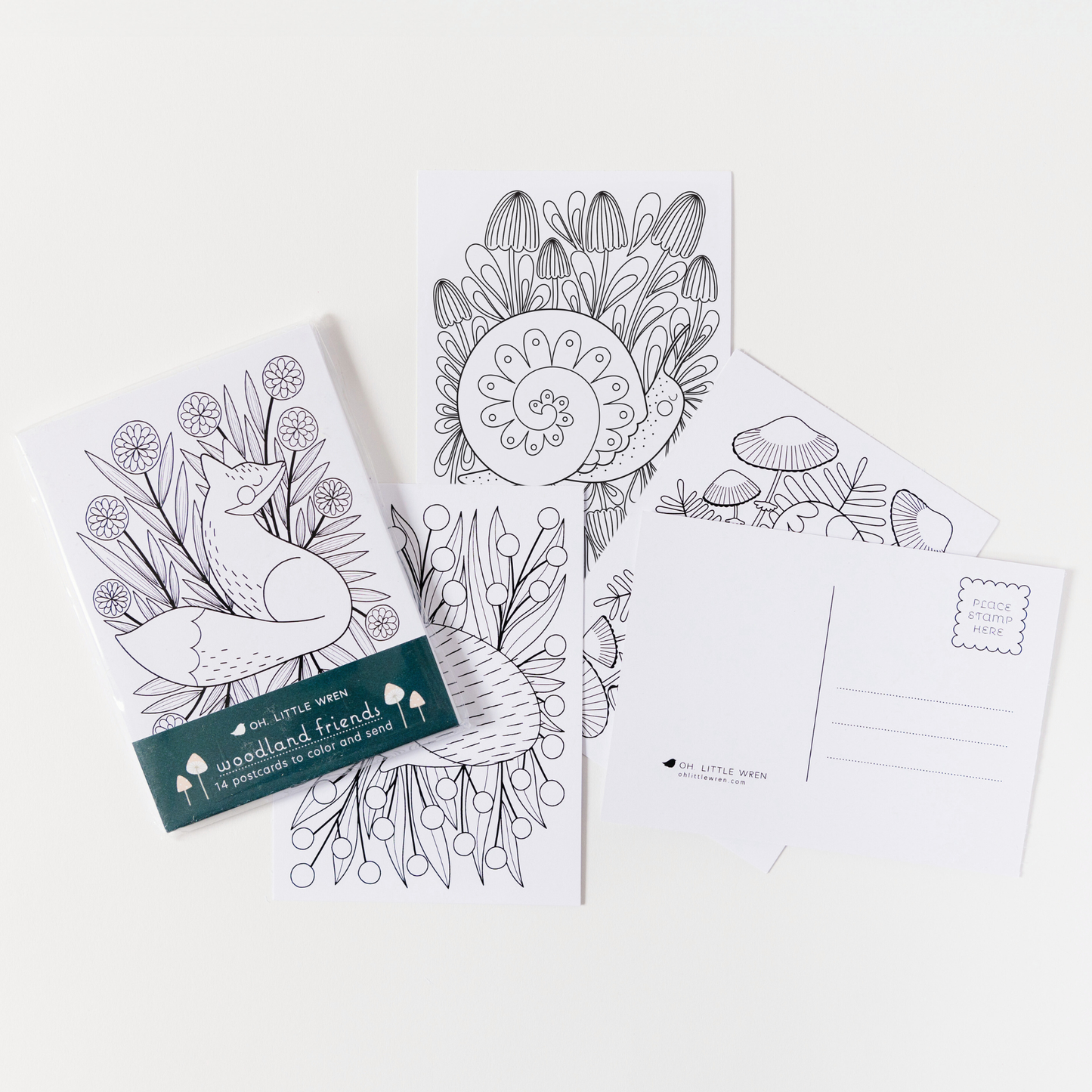 Woodland Coloring Postcards, a Set of 14 to Color and Send