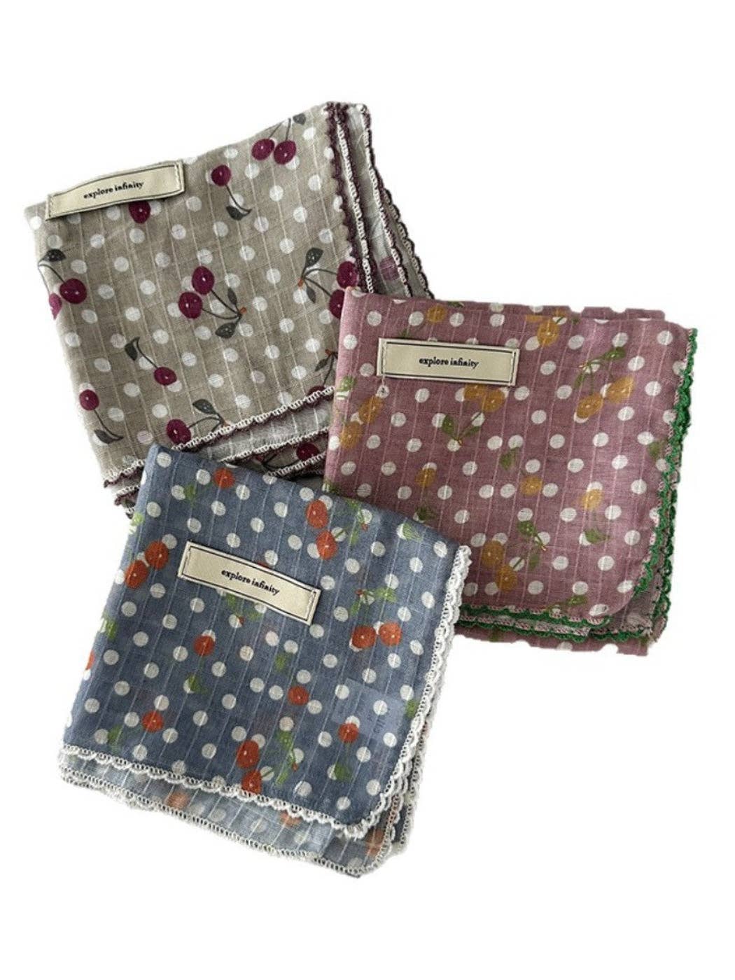 Vintage Polka Dot Neck Scarf with Cherry Patterns