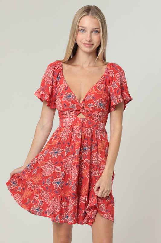 V NECK TWIST FRONT DRESS