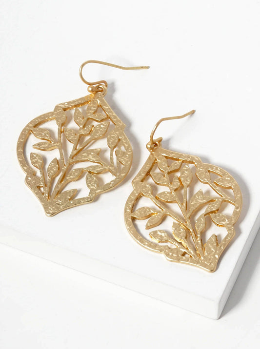 Hammered Metal Nature Inspired Filigree Dangle Drop Earrings
