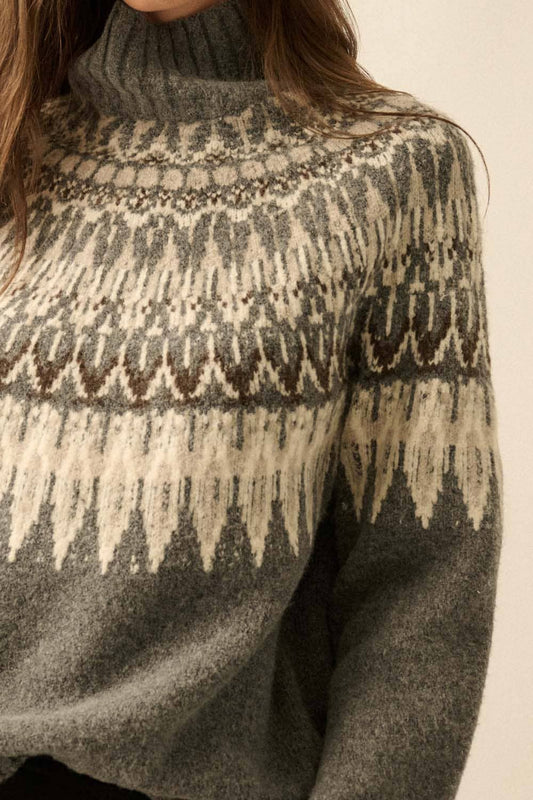 Fair Isle Knit Mock-Neck Sweater
