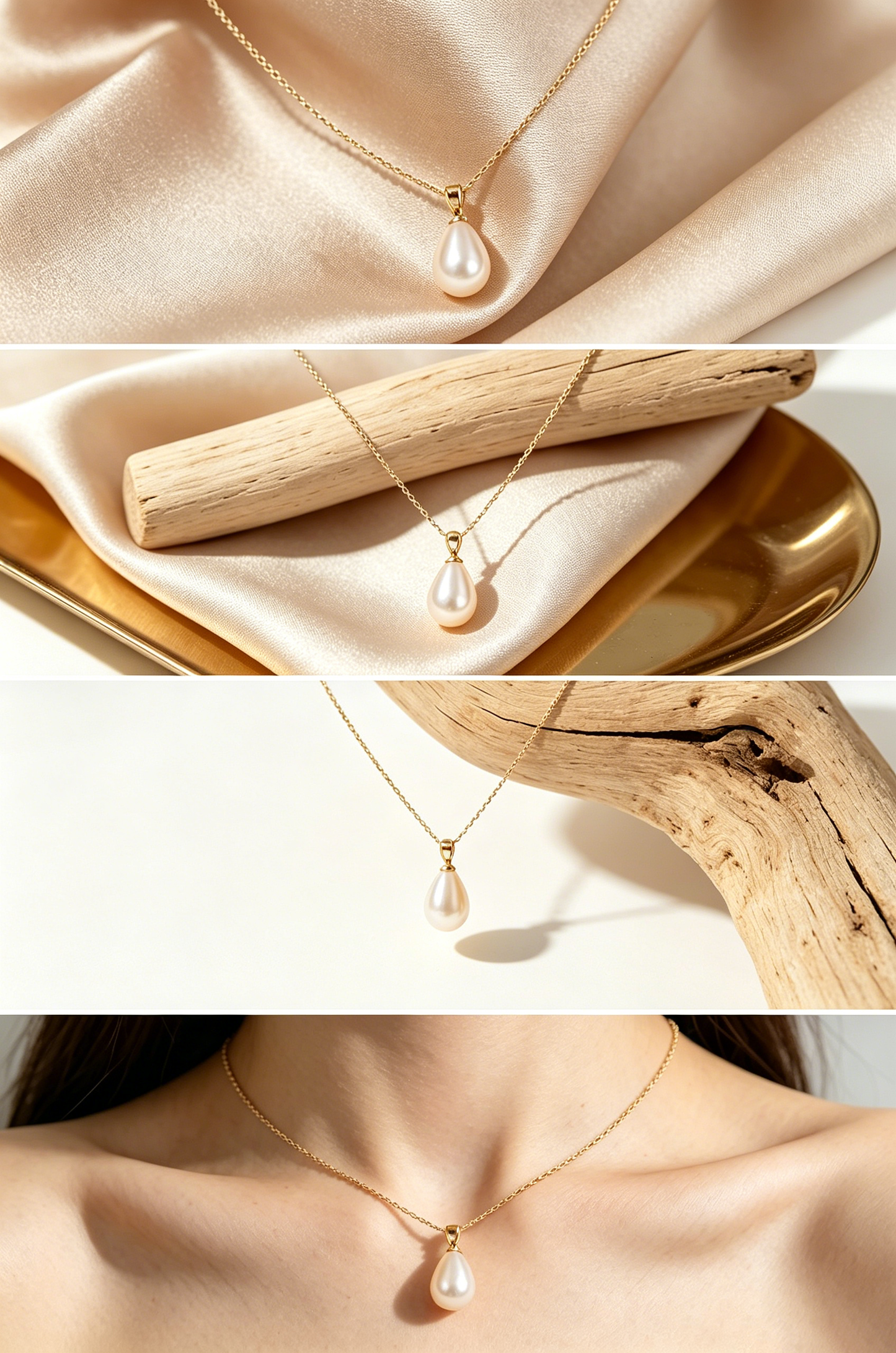 Minimalist Delicate Gold Chain with Teardrop Pearl Pendant