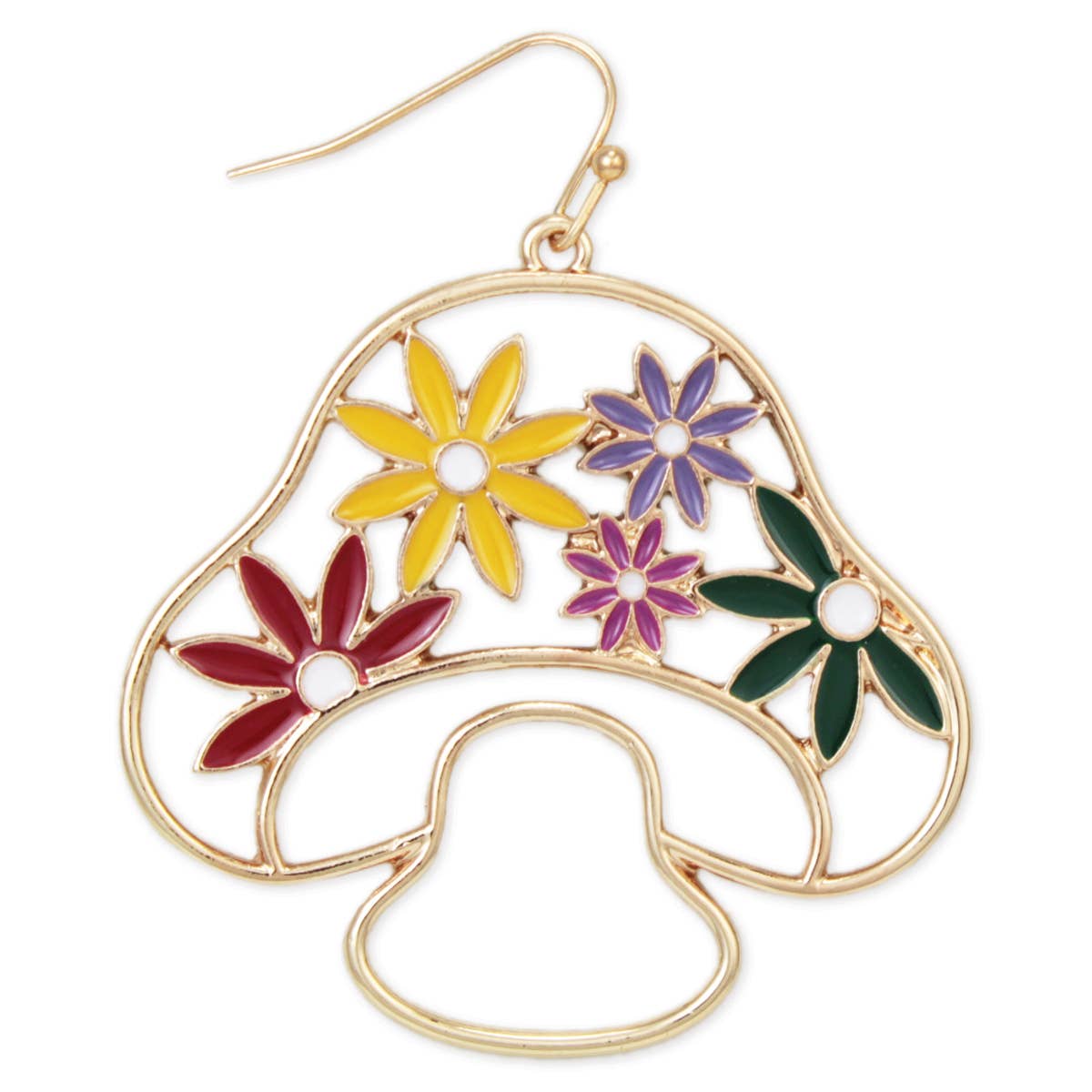 Multicolor Mushroom Gold Floral Earrings