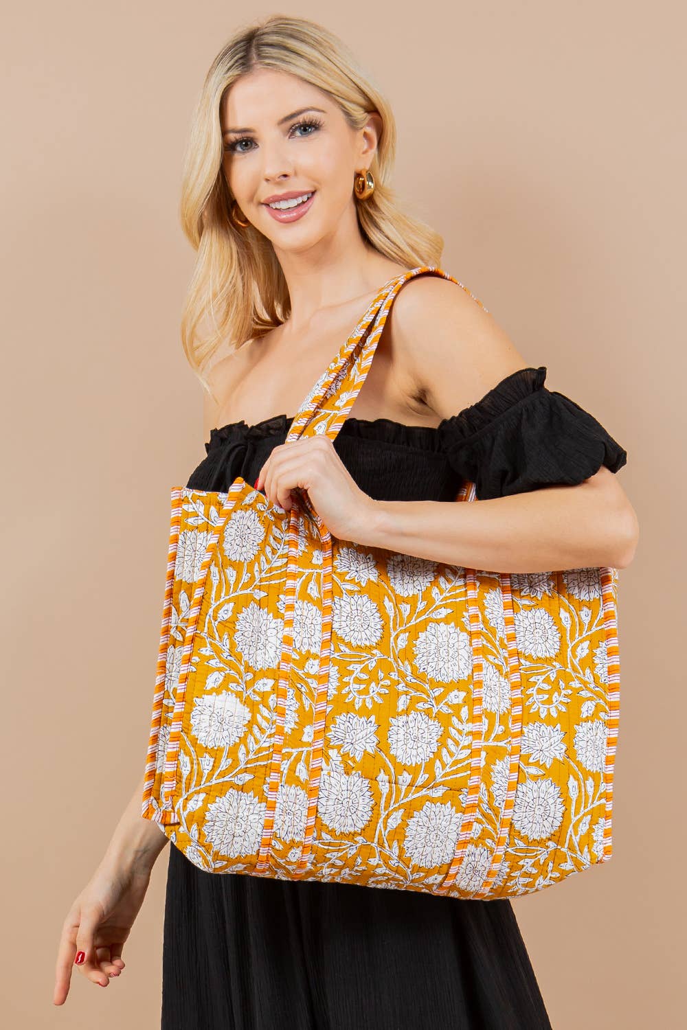 Quilted Tote Bag Yellow Floral