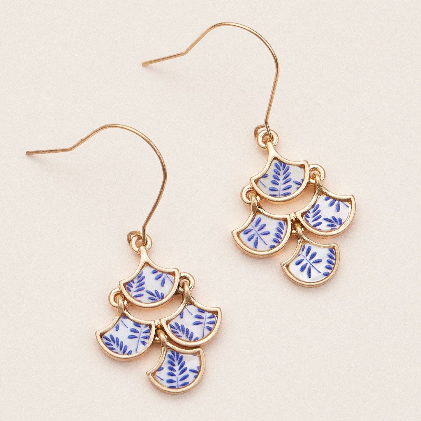 Boho-Chic Gold and Blue Mother of Pearl Floral Earrings