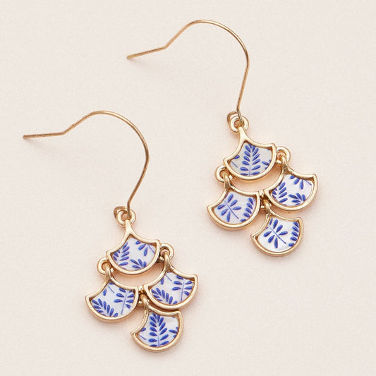 Boho-Chic Gold and Blue Mother of Pearl Floral Earrings