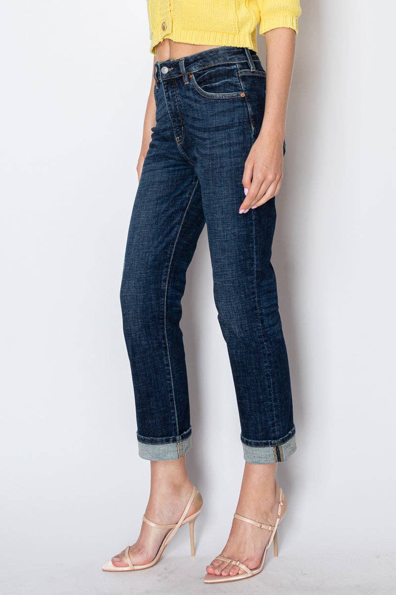 TUMMY CONTROL HIGH RISE STRETCH STRAIGHT W/ SINGLE CUFF JEAN