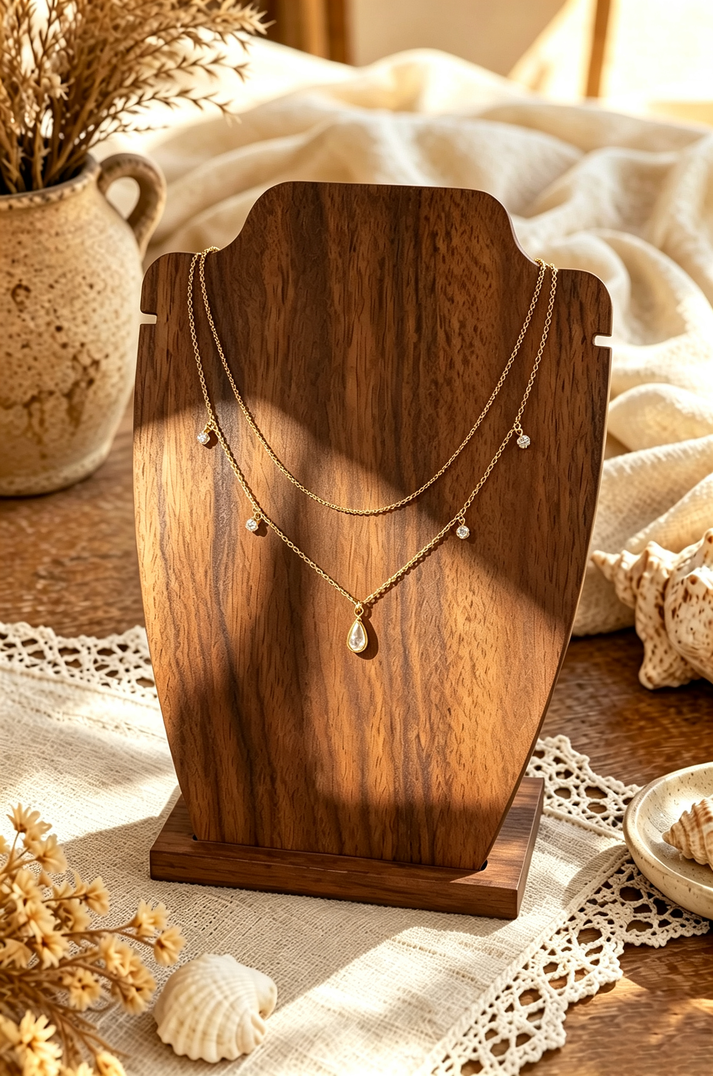 Dainty Gold Layered Necklace – Cubic Zirconia Drop Pendant