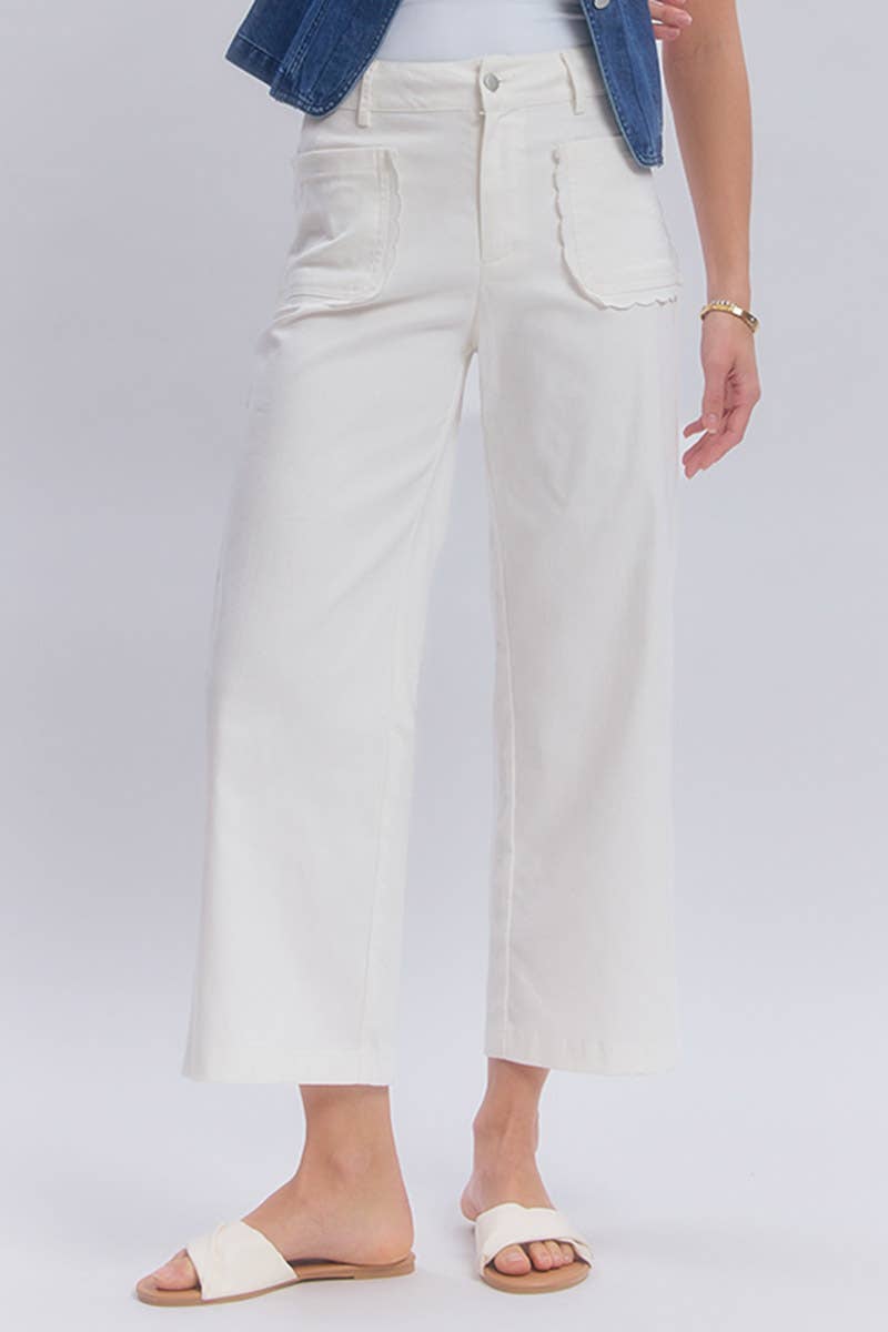 STRETCH MID RISE WIDE LEG PANTS