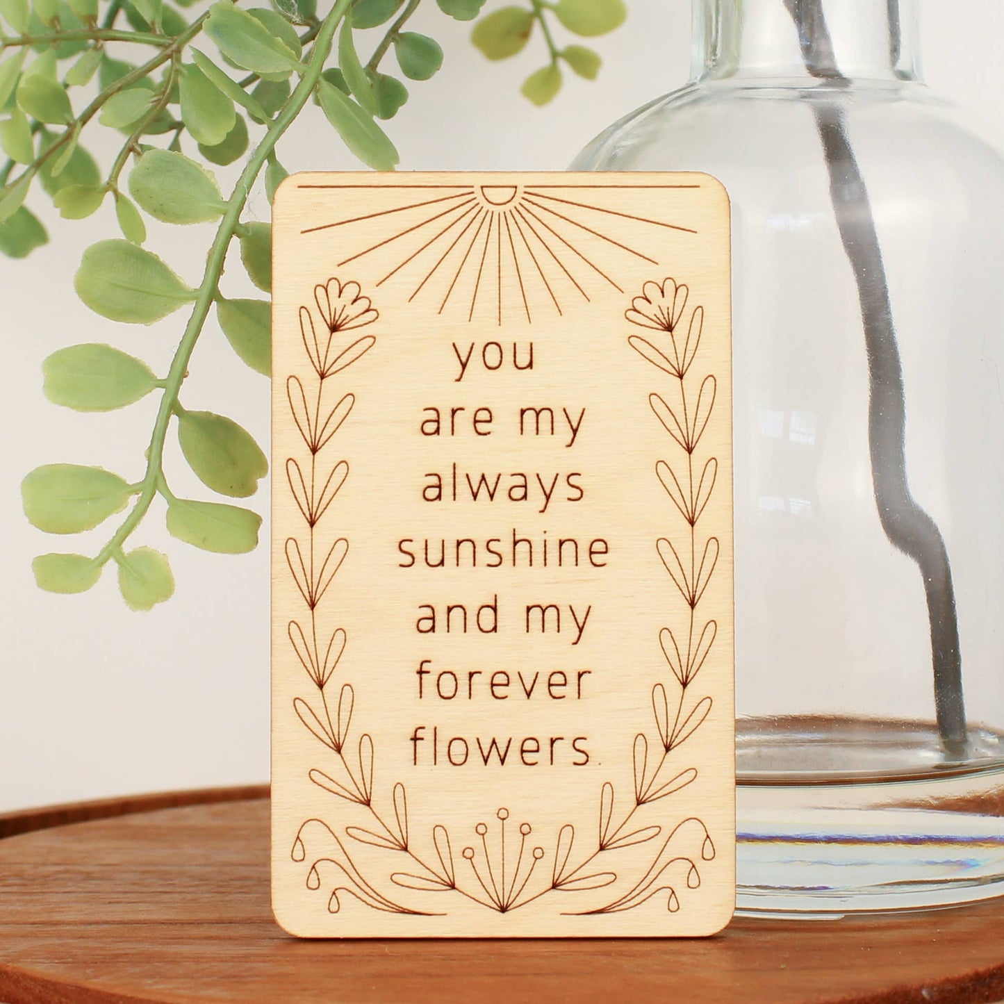 Unique mini wood love and friendship card, forever flowers