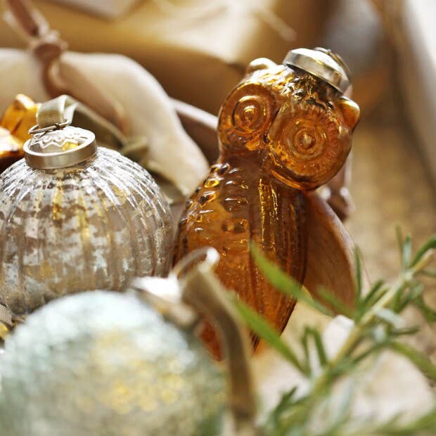Glass Amber Owl Ornament