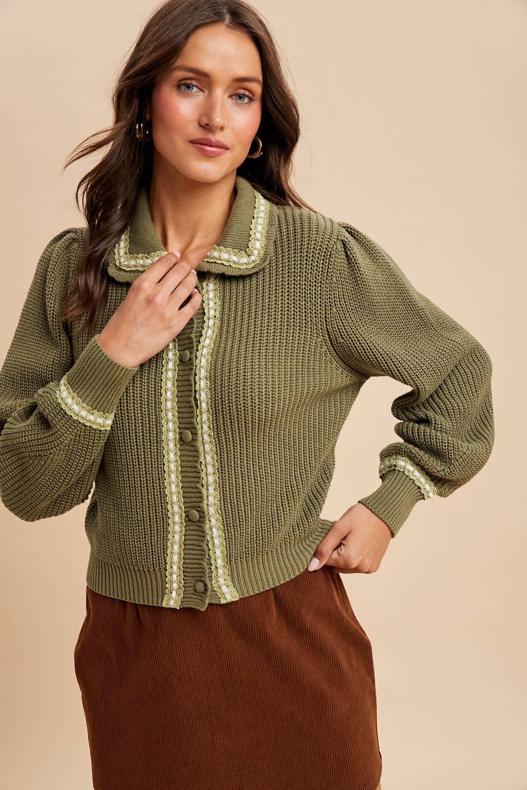 DOLL COLLAR KNITTED CARDIGAN
