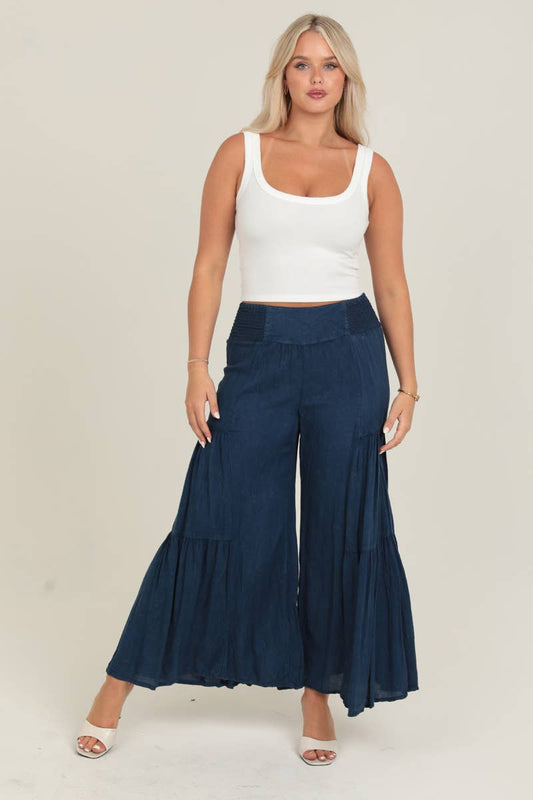 WIDE LEG PANTS WITH V YOKE WAIST BAND