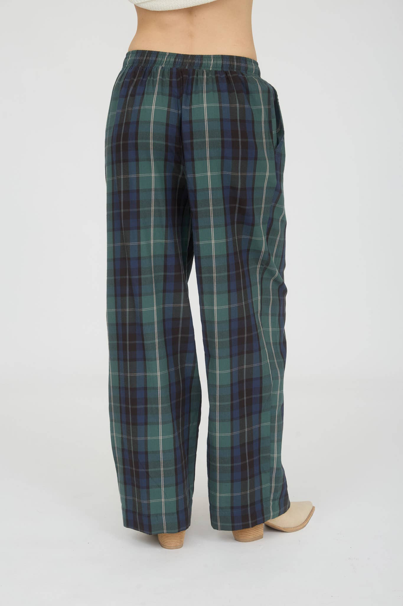 PLAID ELASTIC WAIST LOUNGE PANTS