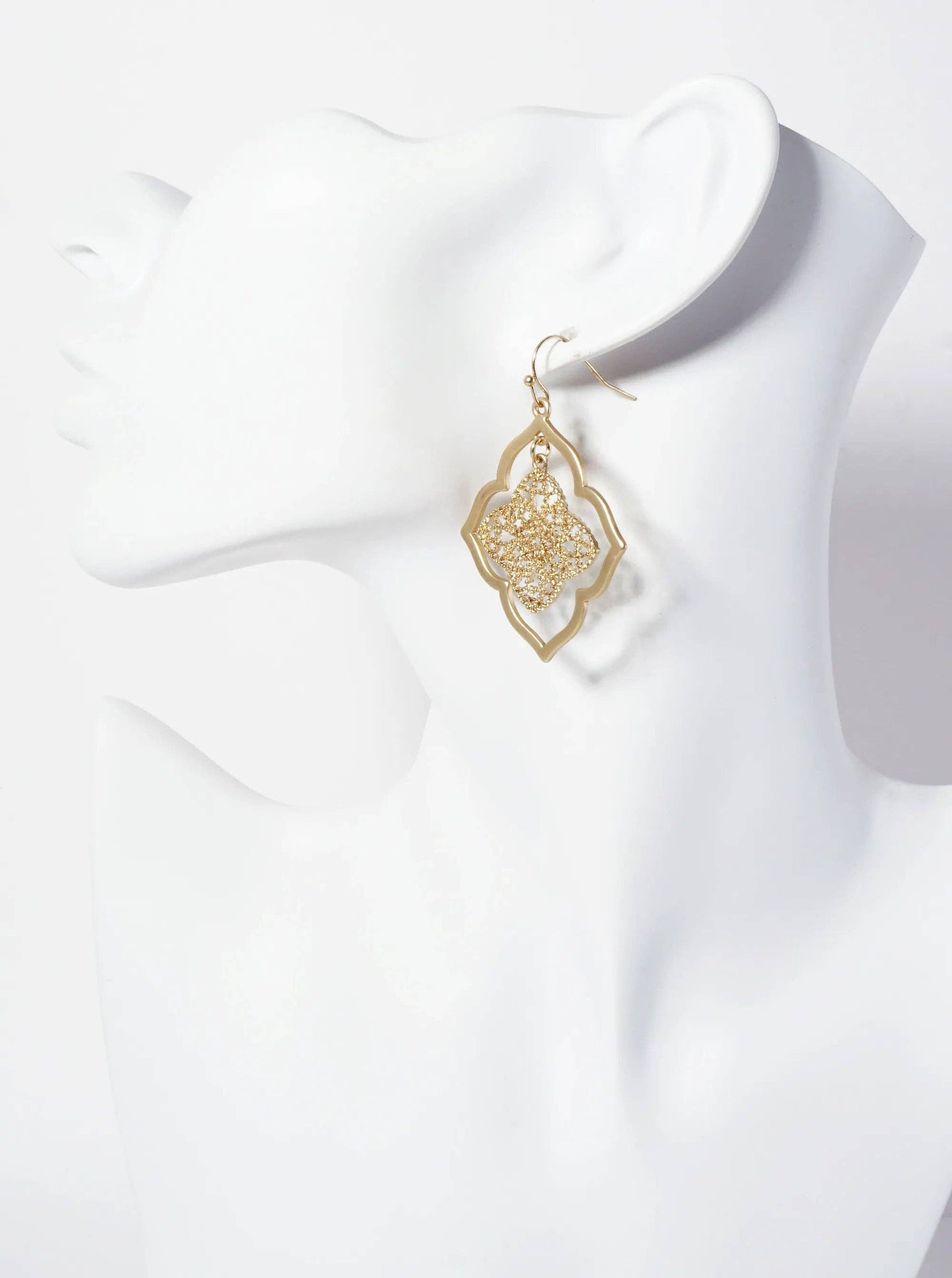 Metal Filigree Double Quatrefoil Dangle Drop Earrings