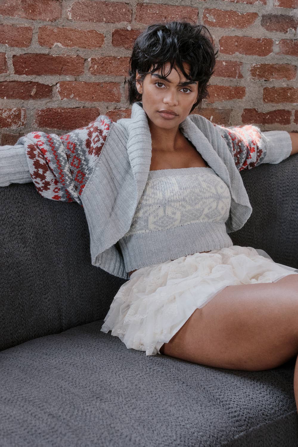 Alpine-Knit Shrug Cardigan and Tube Top