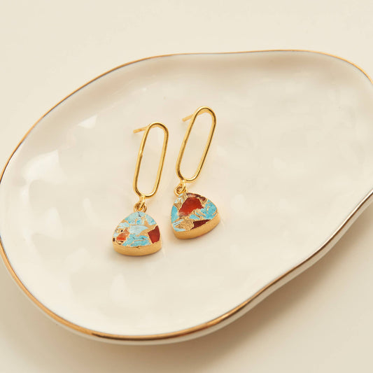 Drop Earrings Tahani Textured Genuine Stone 18K Gold
