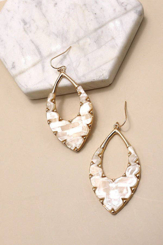 FAUX SHELL FILIGREE BACK OVAL DROP EARRINGS | 10E3042708