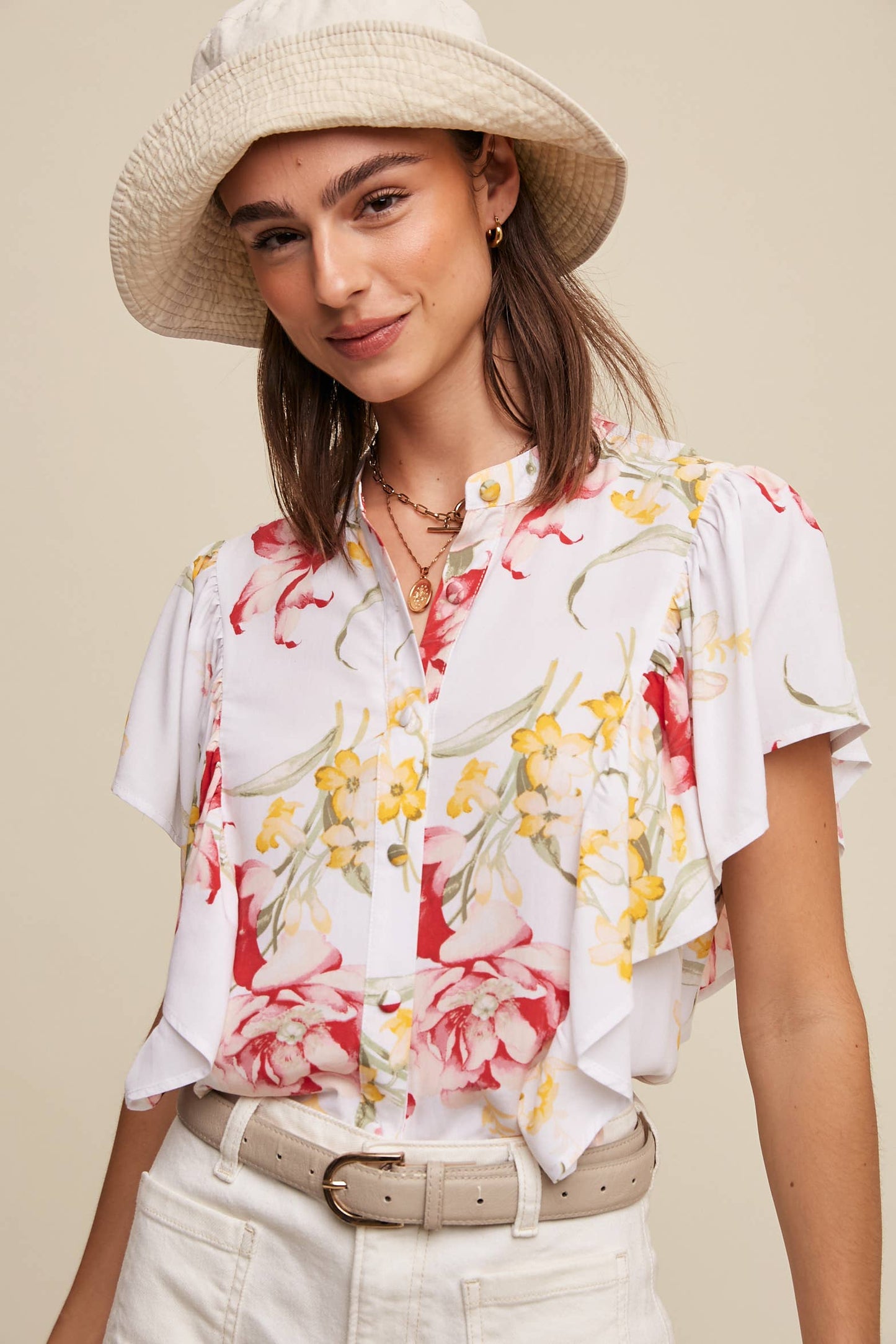 Floral Flutter Sleeve Blouse