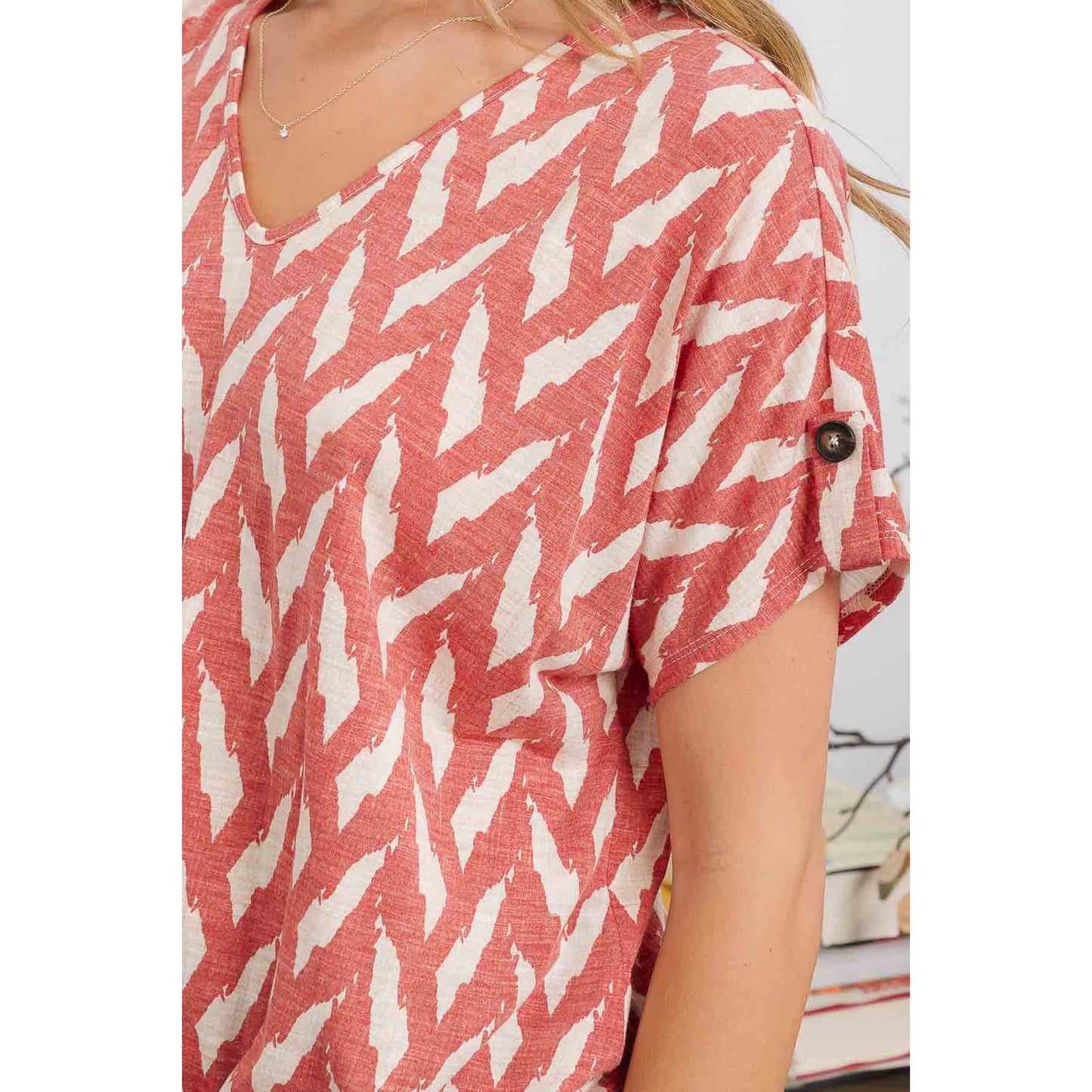 Dolman Sleeve V-neck Rolled Front Top