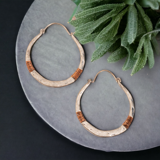 Western Earrings Wild Spirit Silver and Copper Hammered Hoop