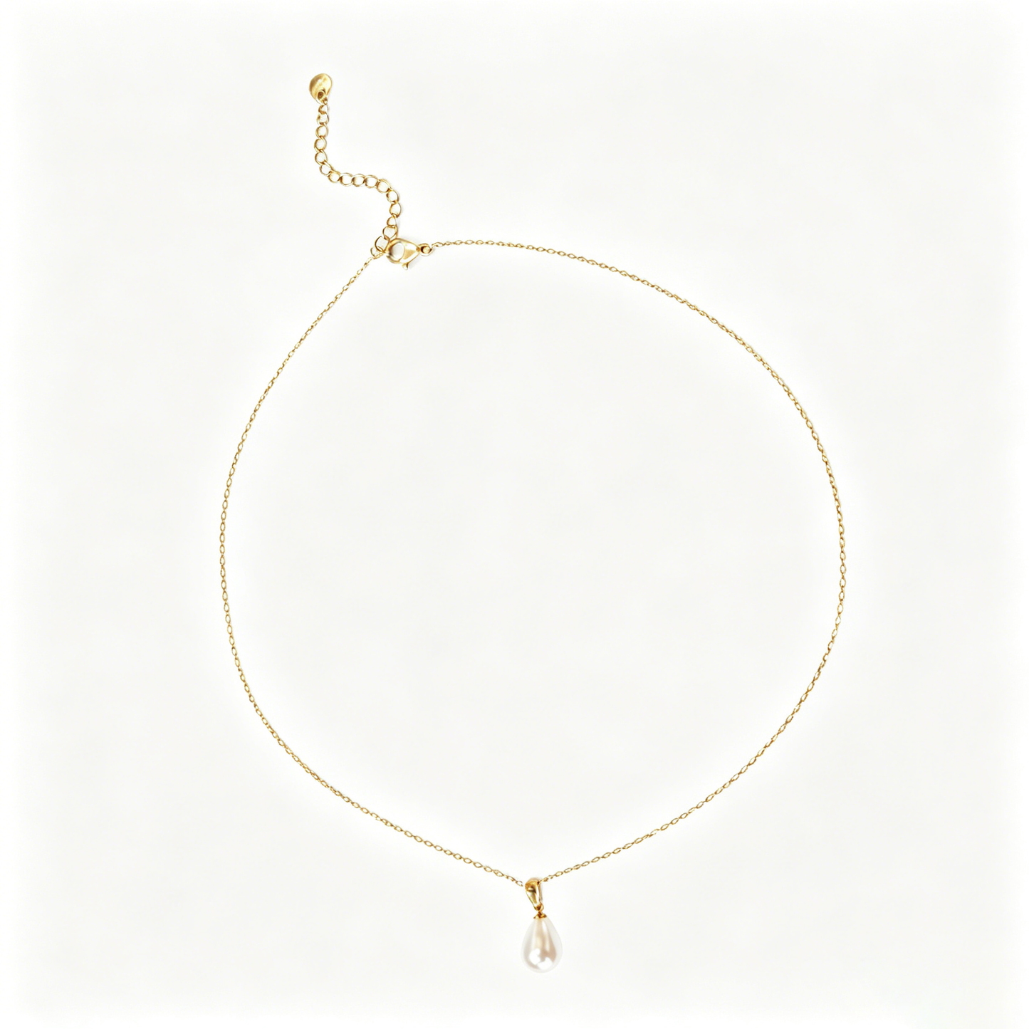 Minimalist Delicate Gold Chain with Teardrop Pearl Pendant