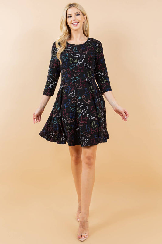 Colorful Cat Outline Winter Tunic Dress