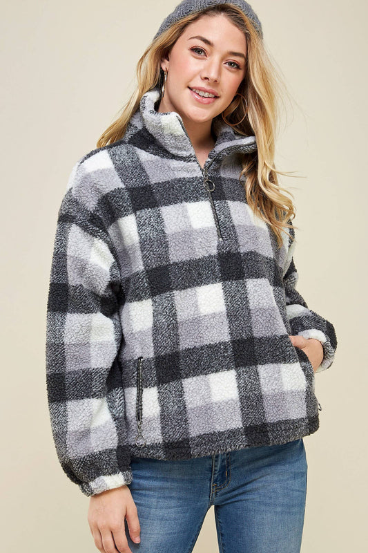 Fuzzy Plaid Half Zip