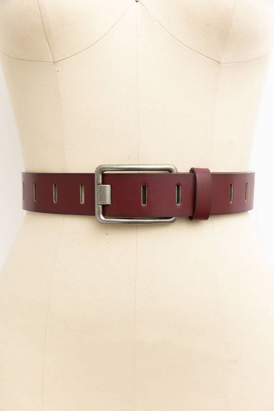 Rectangle Buckle Slit Notch Leather Belt