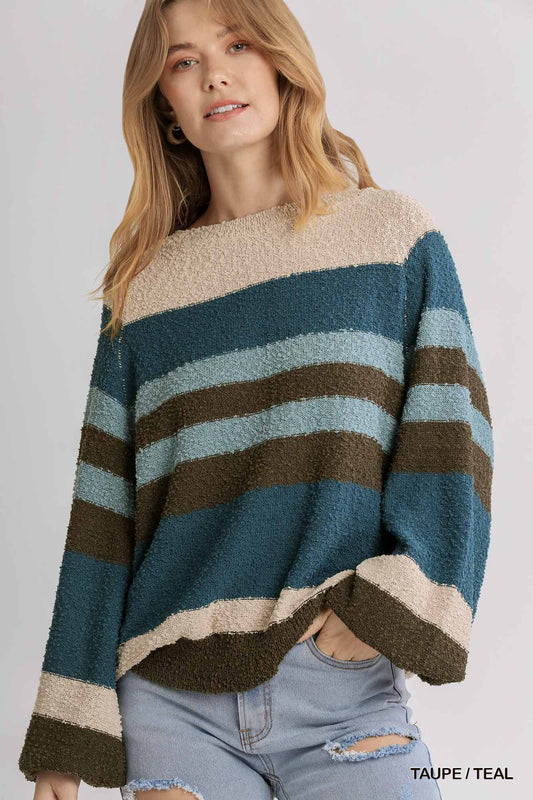 Striped Boucle Pullover Sweater