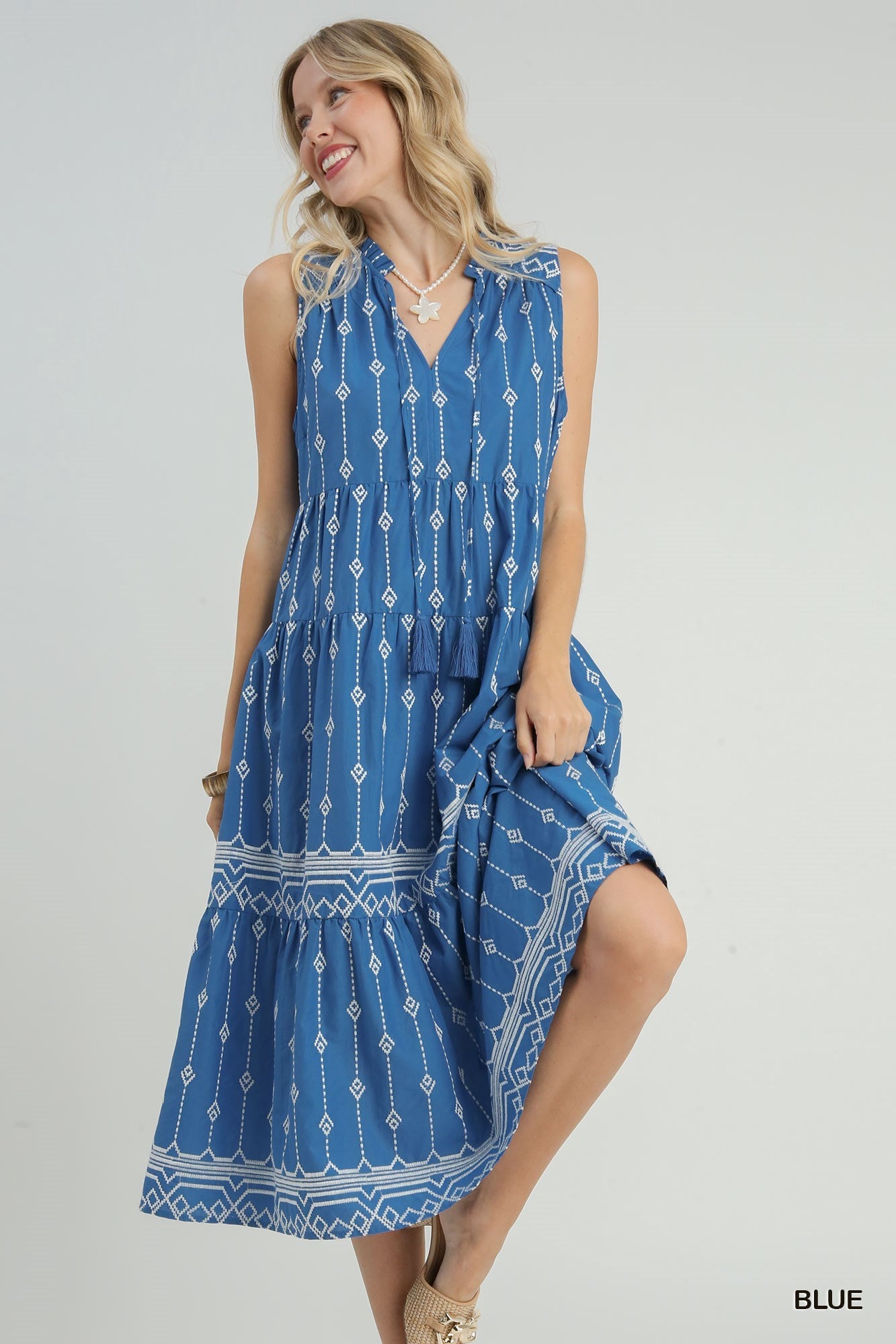 Sleeveless Embroidered Cotton Maxi Dress