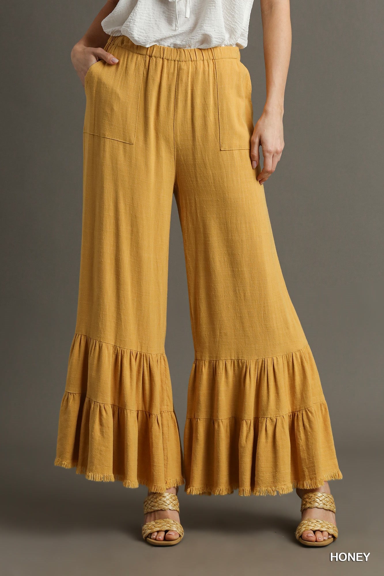 Linen/Cotton Blend Wide Leg Pant