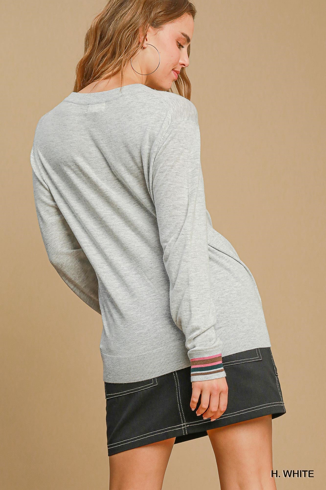 Lightweight Fine Ribbed Striped Cuff Sweater