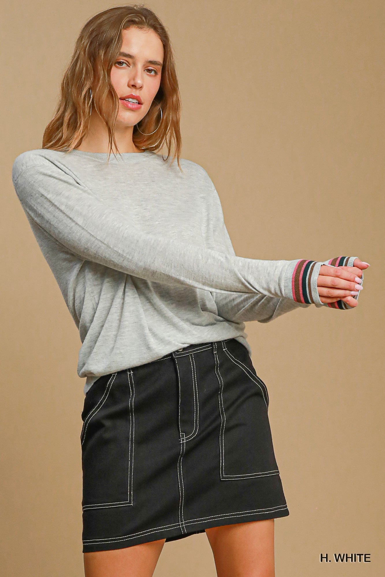 Lightweight Fine Ribbed Striped Cuff Sweater