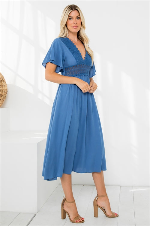 Lace Trim Empire Waist Midi Length Dress