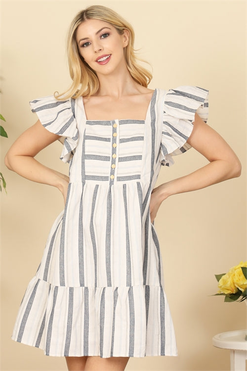 Flutter Sleeve Striped Mini Dress
