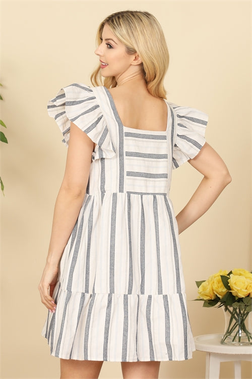 Flutter Sleeve Striped Mini Dress